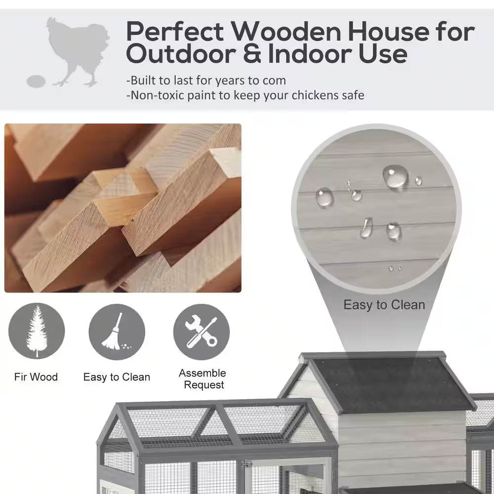 100 In.Wooden 0.0007-Acre In-Ground Chicken House, Poultry Fencing, Backyard W/Double Run Nesting Box