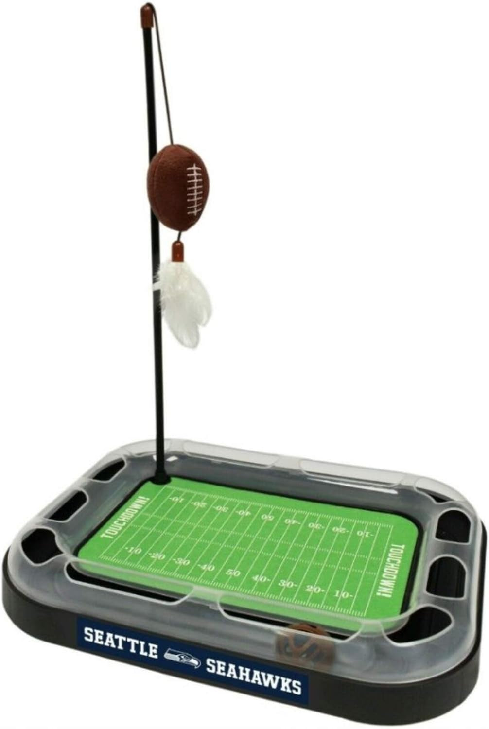 Seattle Seahawks Football Field Cat Scratcher & Toy - 5-In-1 Kitty Toy with Catnip, Feather & Jingle Bell Interactive Ball