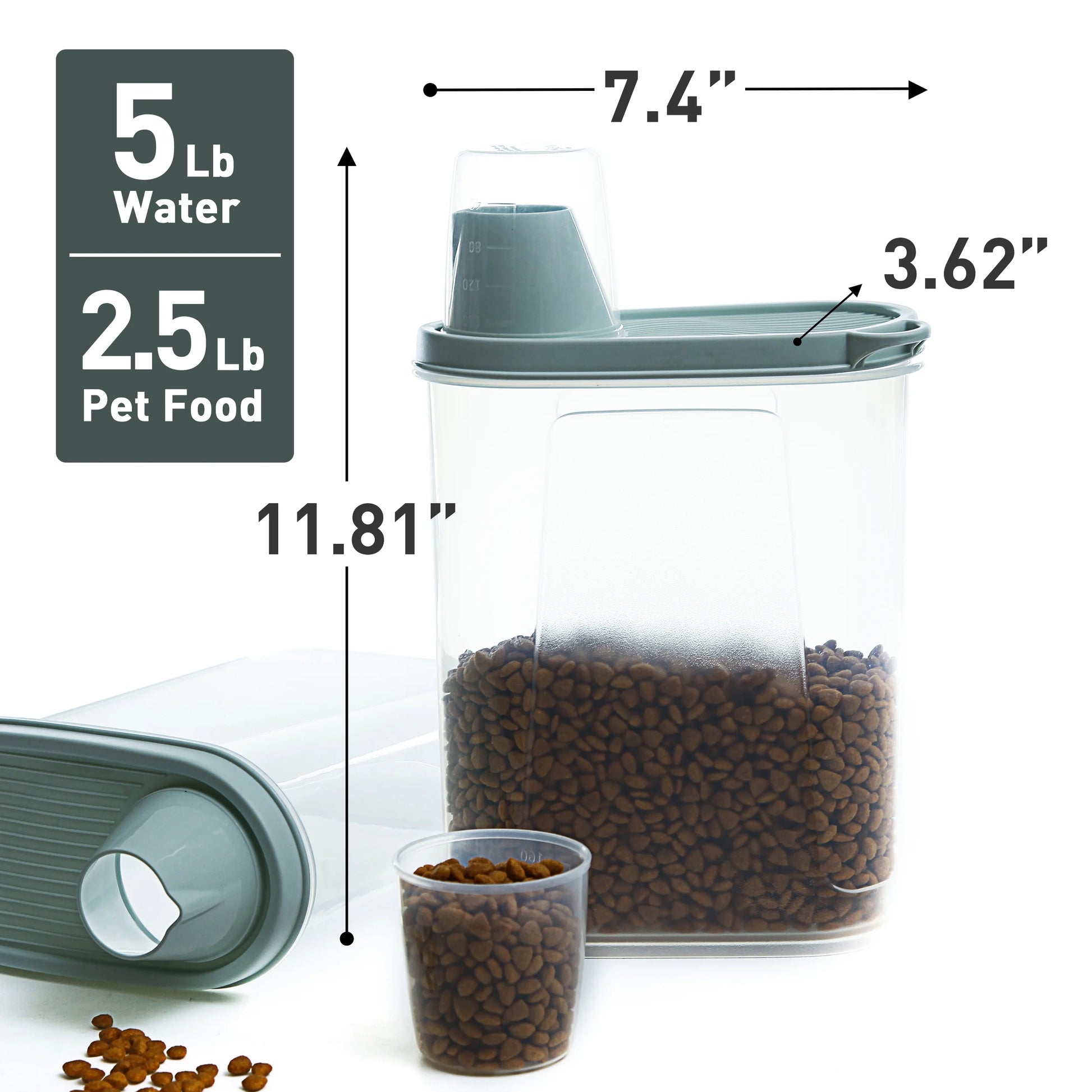 Pet Food Storage Container with Measuring Cup 2.5 LB 2 PCS Clear Green