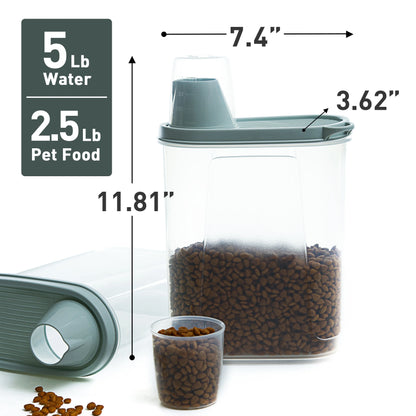 Pet Food Storage Container with Measuring Cup 2.5 LB 2 PCS Clear Green