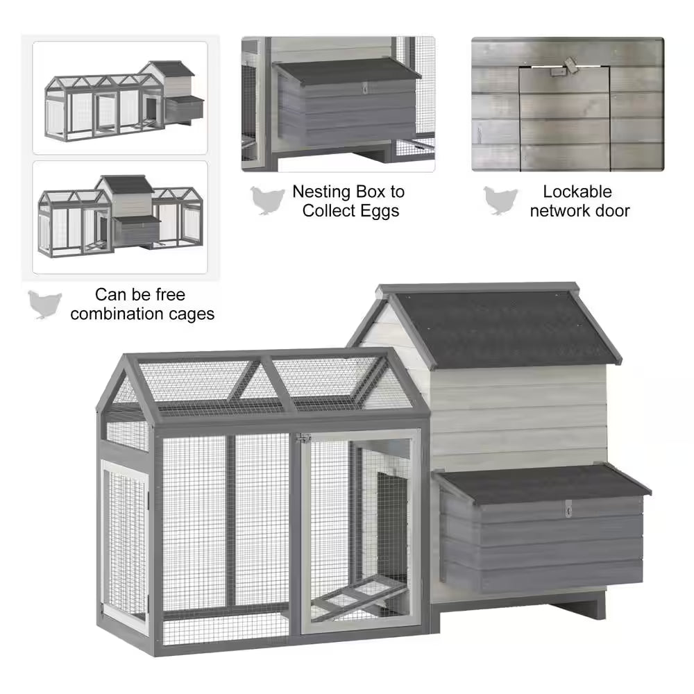 100 In.Wooden 0.0007-Acre In-Ground Chicken House, Poultry Fencing, Backyard W/Double Run Nesting Box
