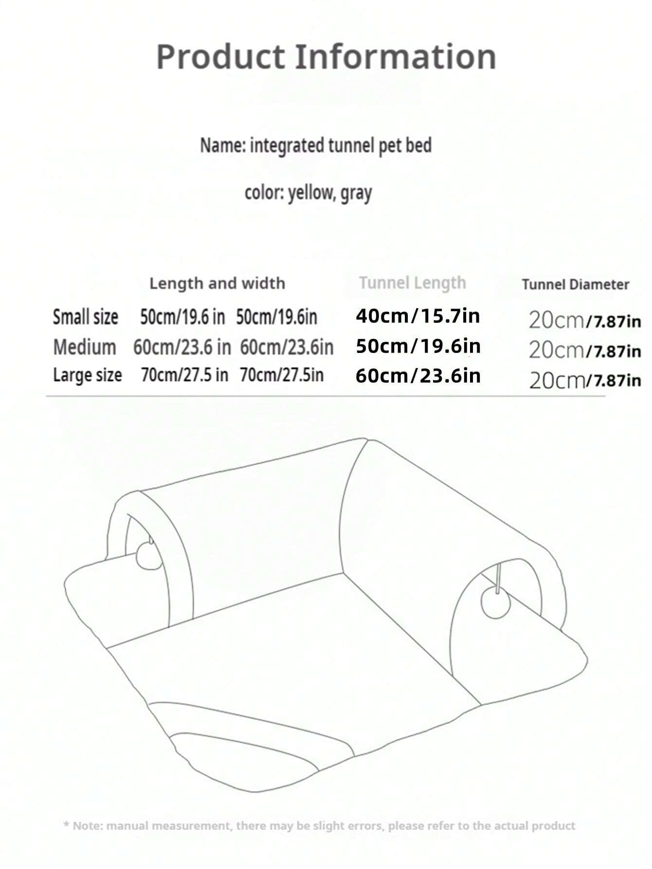 Pet Bed with Tunnel, 20Cm Large Entrance, Recommended for Various Sizes of Cats/Small Dogs, Soft Cozy Warm Material, Strong Support Prevents Collapse, Detachable for Easy Cleaning, Ideal for Cats/Dogs to Sleep/Play at Home Instead of Beds/Toys