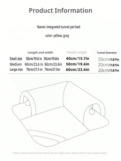 Pet Bed with Tunnel, 20Cm Large Entrance, Recommended for Various Sizes of Cats/Small Dogs, Soft Cozy Warm Material, Strong Support Prevents Collapse, Detachable for Easy Cleaning, Ideal for Cats/Dogs to Sleep/Play at Home Instead of Beds/Toys