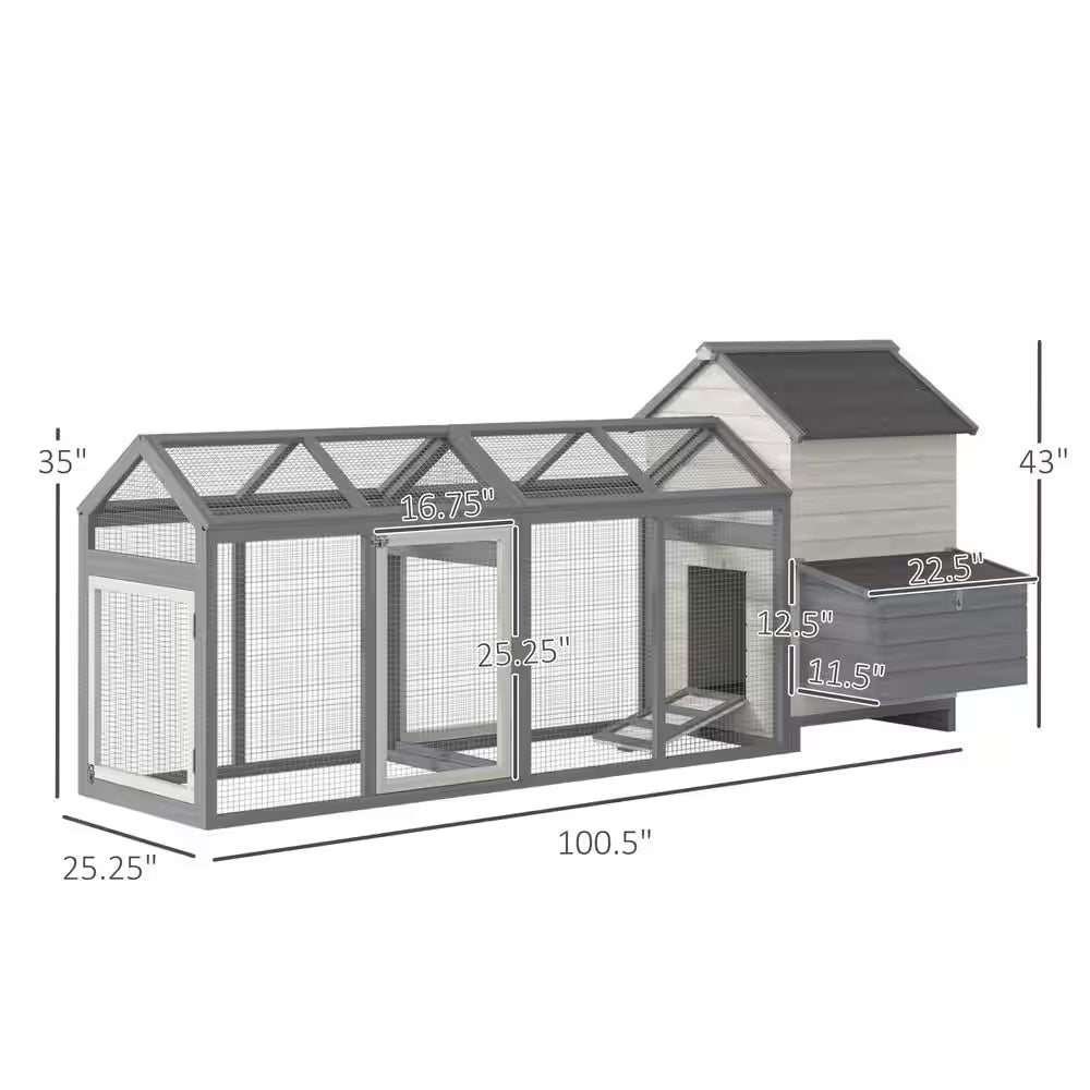 100 In.Wooden 0.0007-Acre In-Ground Chicken House, Poultry Fencing, Backyard W/Double Run Nesting Box