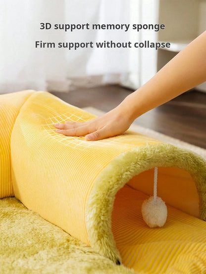 Pet Bed with Tunnel, 20Cm Large Entrance, Recommended for Various Sizes of Cats/Small Dogs, Soft Cozy Warm Material, Strong Support Prevents Collapse, Detachable for Easy Cleaning, Ideal for Cats/Dogs to Sleep/Play at Home Instead of Beds/Toys