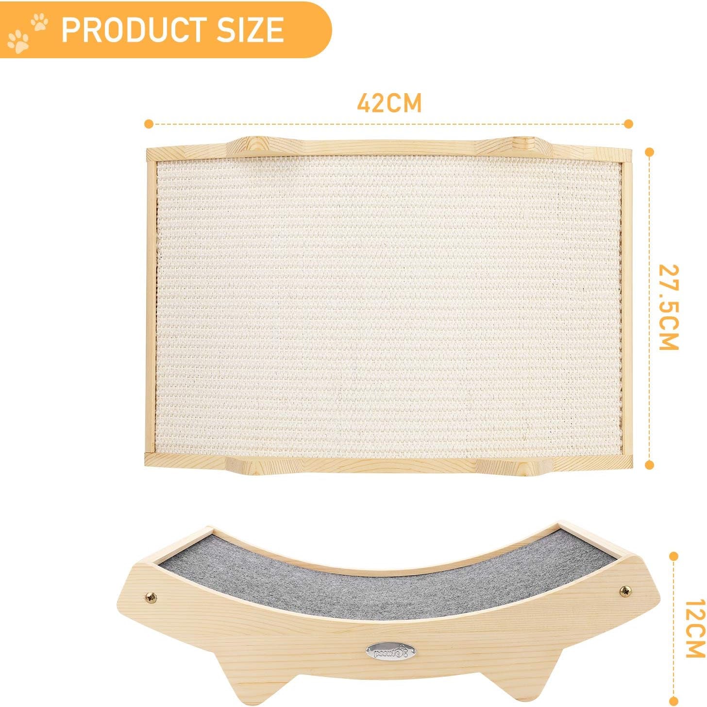 Double-Sided Sisal Cat Scratcher, Cat Scratchers for Indoor Cats with Natural Sisal + Carpet Cloth, Durable Solid Wooden Structure Scratch Pad, 16.5 X 10.8In