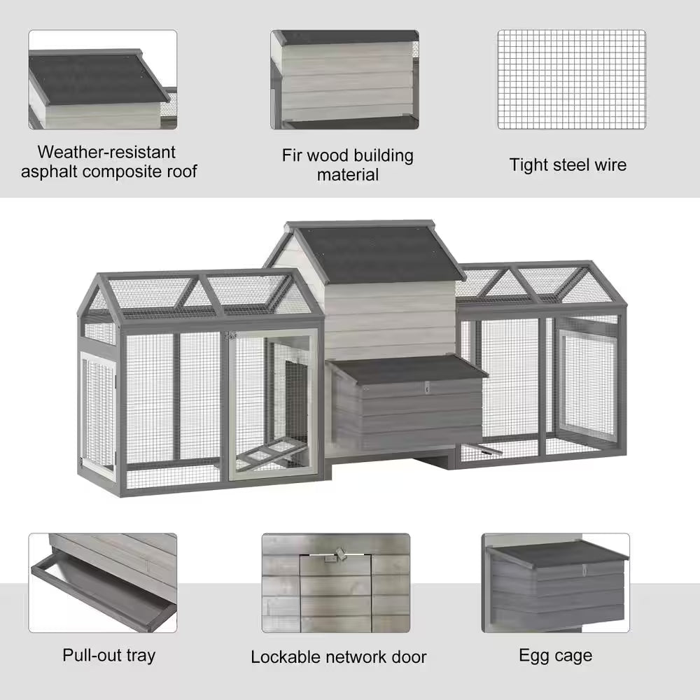 100 In.Wooden 0.0007-Acre In-Ground Chicken House, Poultry Fencing, Backyard W/Double Run Nesting Box