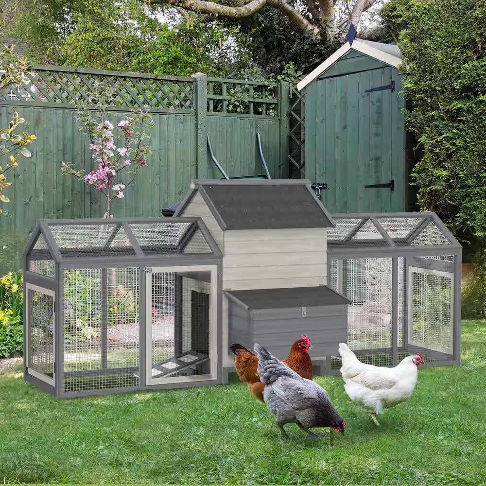 100 In.Wooden 0.0007-Acre In-Ground Chicken House, Poultry Fencing, Backyard W/Double Run Nesting Box