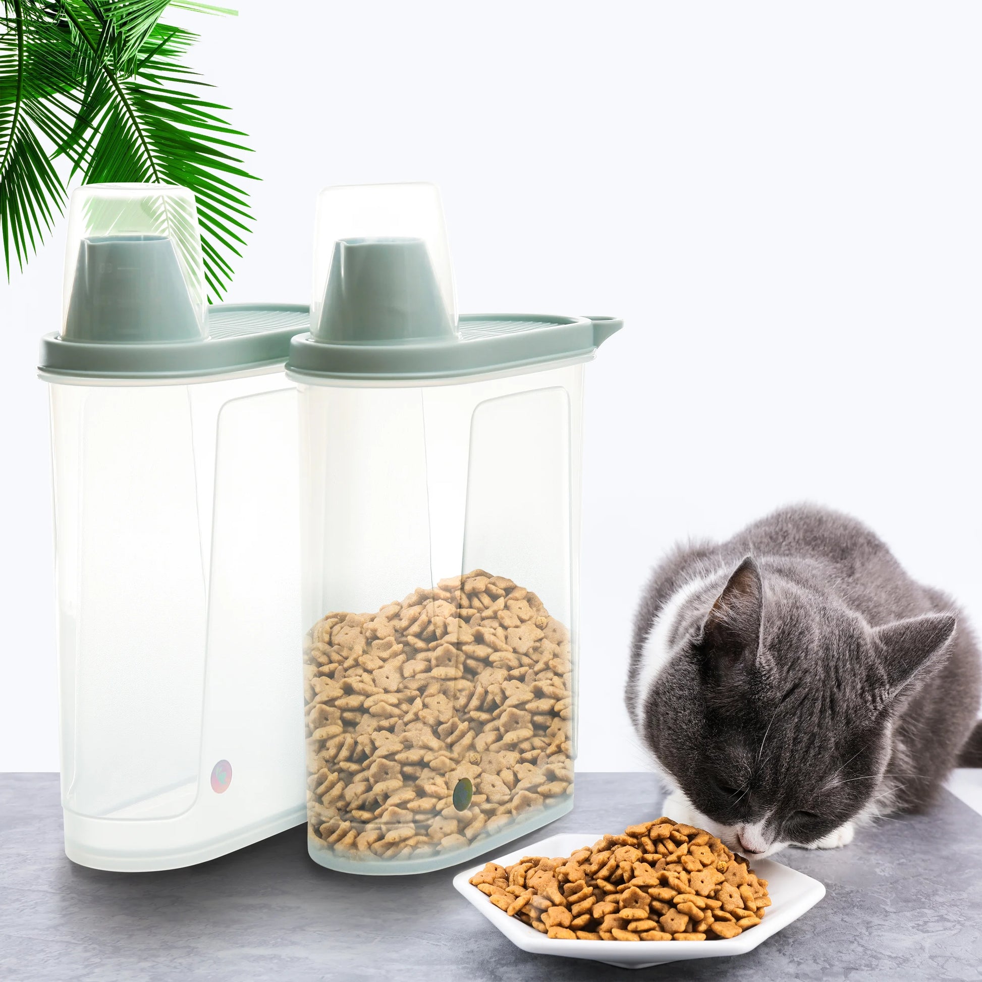 Pet Food Storage Container with Measuring Cup 2.5 LB 2 PCS Clear Green