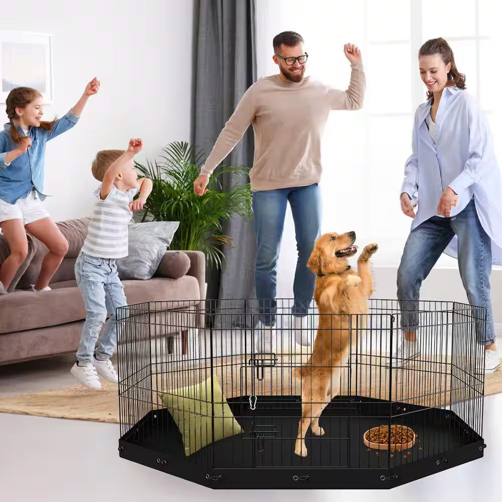 Dog Playpen 8 Panels Foldable Metal Dog Exercise Pen with Bottom Pad 24 In. H Pet Fence Puppy Crate Kennel