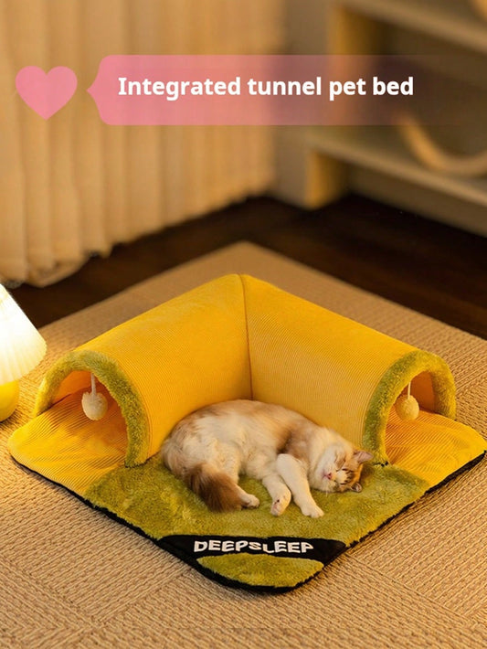 Pet Bed with Tunnel, 20Cm Large Entrance, Recommended for Various Sizes of Cats/Small Dogs, Soft Cozy Warm Material, Strong Support Prevents Collapse, Detachable for Easy Cleaning, Ideal for Cats/Dogs to Sleep/Play at Home Instead of Beds/Toys
