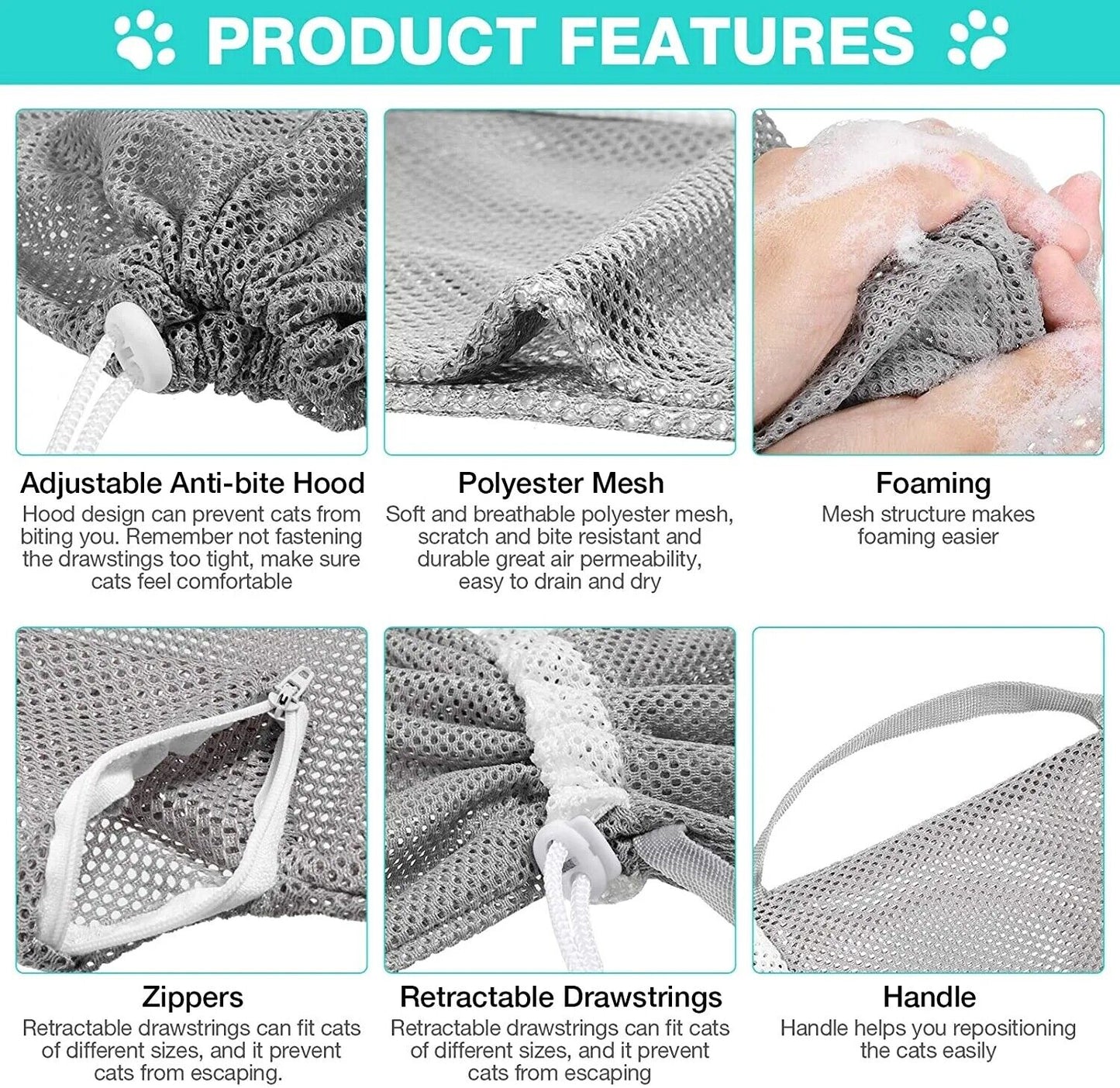 Cat Bathing Bag Puppy Cleaning Shower Bag Grooming Bag for Bathing Anti-Scratch