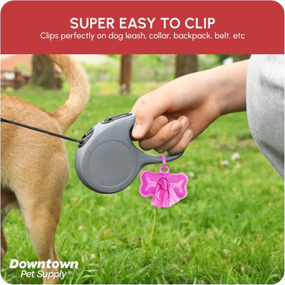 Poop Bags for Dogs with Dispenser, 180 Count - Leak-Proof Dog Waste Bags and Bone-Shaped Dog Poop Bags Holder for Leash - Pink, 12.5" X 8.5"