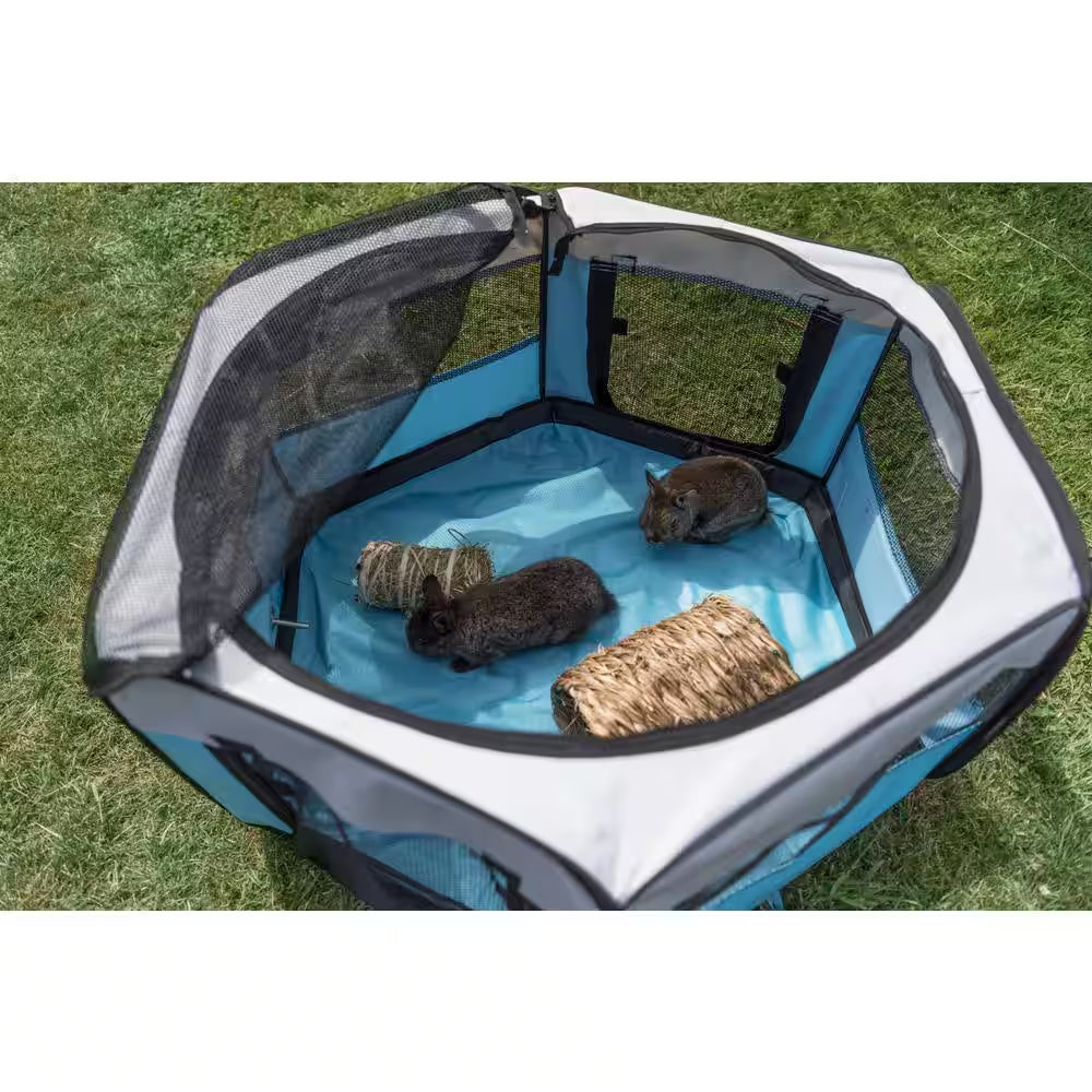 51 In. X 21.7 In. Large Soft-Sided Nylon Mobile Playpen, Turquoise