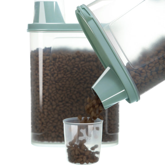 Pet Food Storage Container with Measuring Cup 2.5 LB 2 PCS Clear Green
