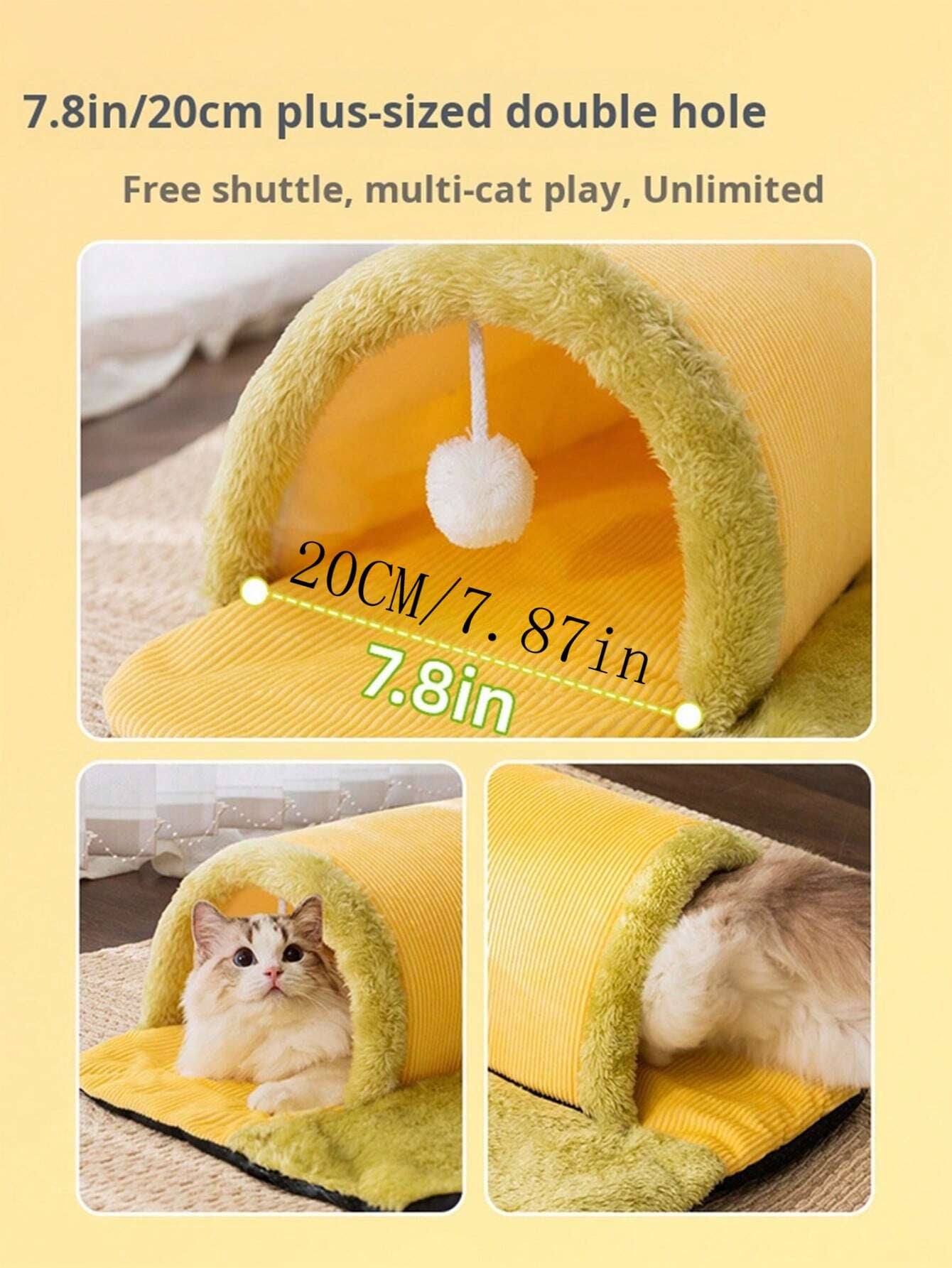 Pet Bed with Tunnel, 20Cm Large Entrance, Recommended for Various Sizes of Cats/Small Dogs, Soft Cozy Warm Material, Strong Support Prevents Collapse, Detachable for Easy Cleaning, Ideal for Cats/Dogs to Sleep/Play at Home Instead of Beds/Toys