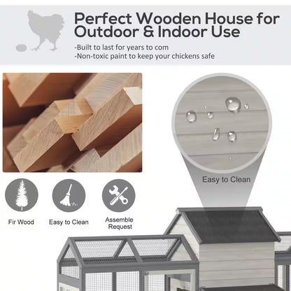 100 In.Wooden 0.0007-Acre In-Ground Chicken House, Poultry Fencing, Backyard W/Double Run Nesting Box