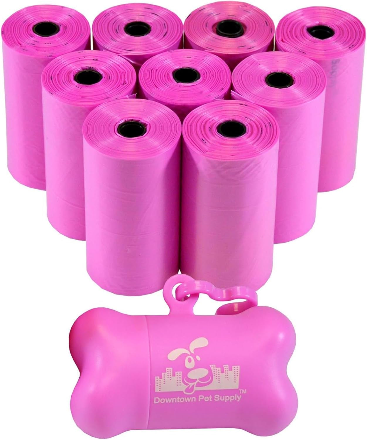 Poop Bags for Dogs with Dispenser, 180 Count - Leak-Proof Dog Waste Bags and Bone-Shaped Dog Poop Bags Holder for Leash - Pink, 12.5" X 8.5"