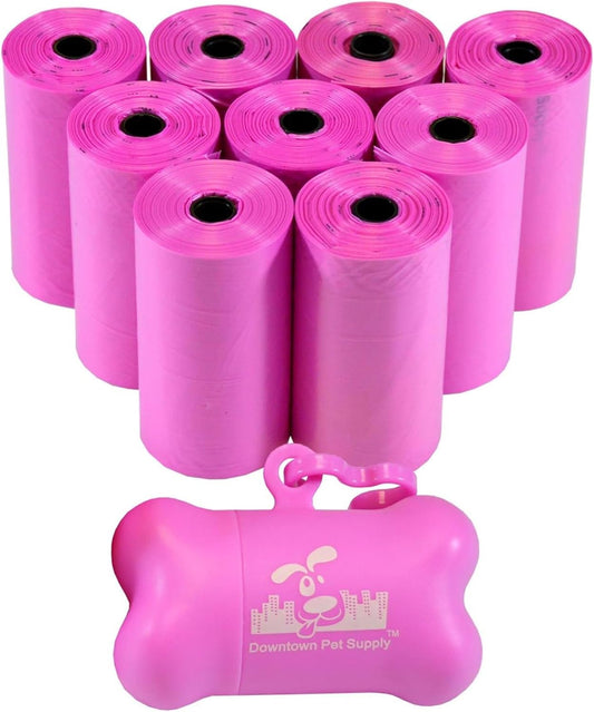 Poop Bags for Dogs with Dispenser, 180 Count - Leak-Proof Dog Waste Bags and Bone-Shaped Dog Poop Bags Holder for Leash - Pink, 12.5" X 8.5"