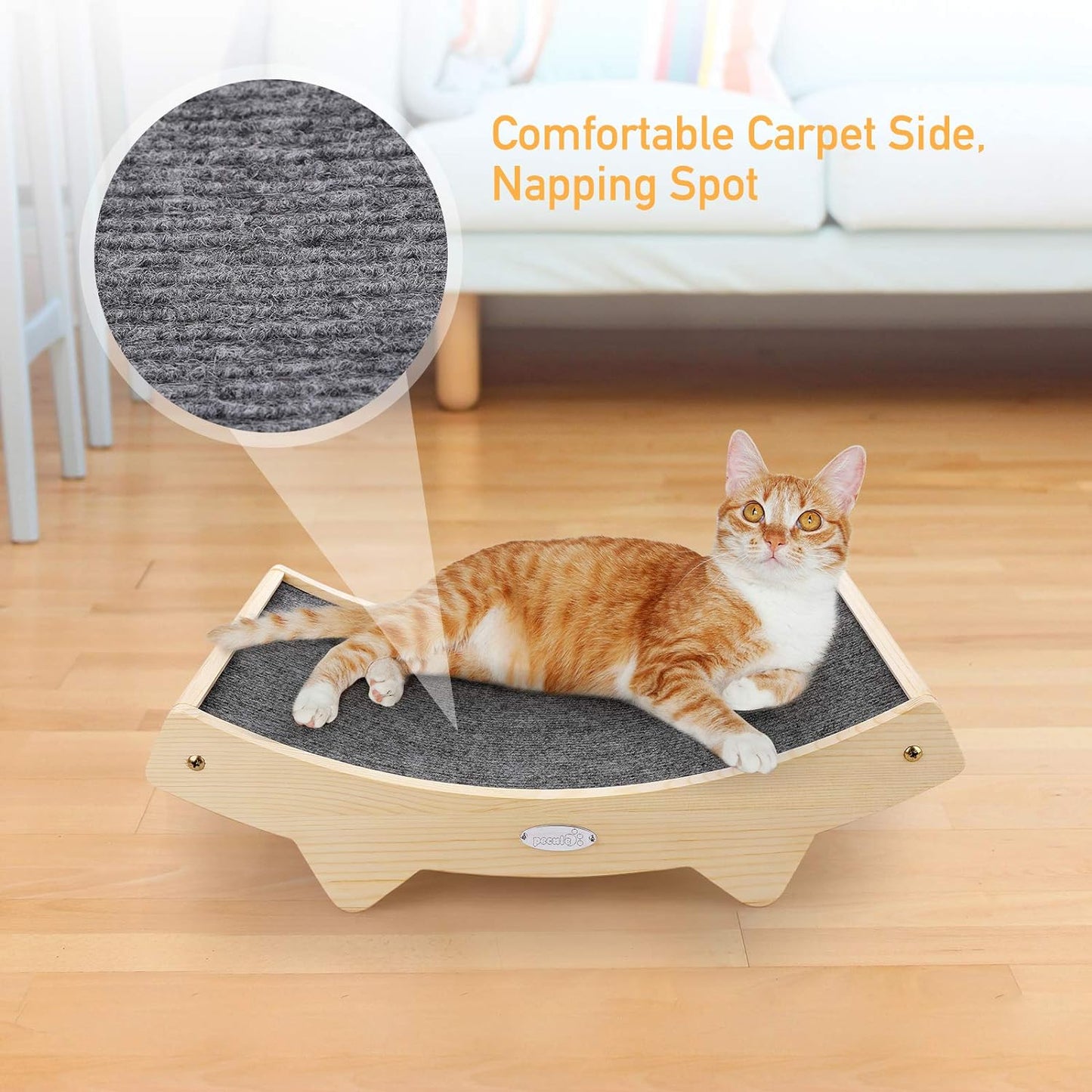Double-Sided Sisal Cat Scratcher, Cat Scratchers for Indoor Cats with Natural Sisal + Carpet Cloth, Durable Solid Wooden Structure Scratch Pad, 16.5 X 10.8In