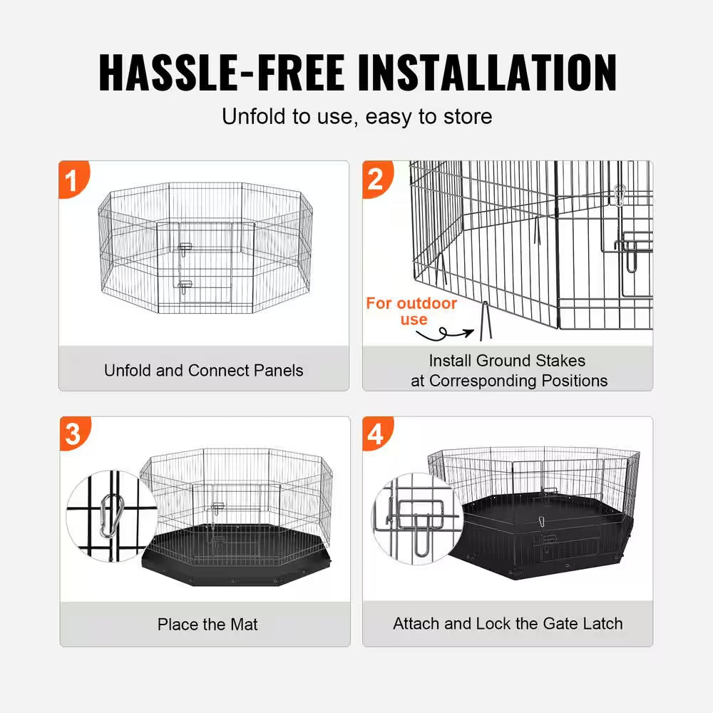 Dog Playpen 8 Panels Foldable Metal Dog Exercise Pen with Bottom Pad 24 In. H Pet Fence Puppy Crate Kennel