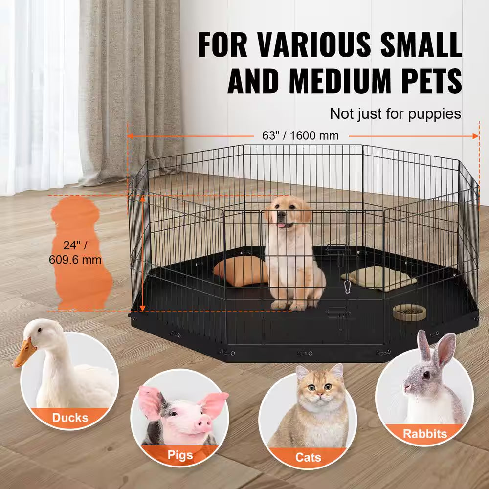 Dog Playpen 8 Panels Foldable Metal Dog Exercise Pen with Bottom Pad 24 In. H Pet Fence Puppy Crate Kennel