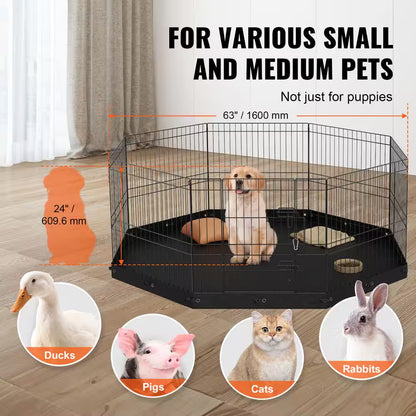 Dog Playpen 8 Panels Foldable Metal Dog Exercise Pen with Bottom Pad 24 In. H Pet Fence Puppy Crate Kennel