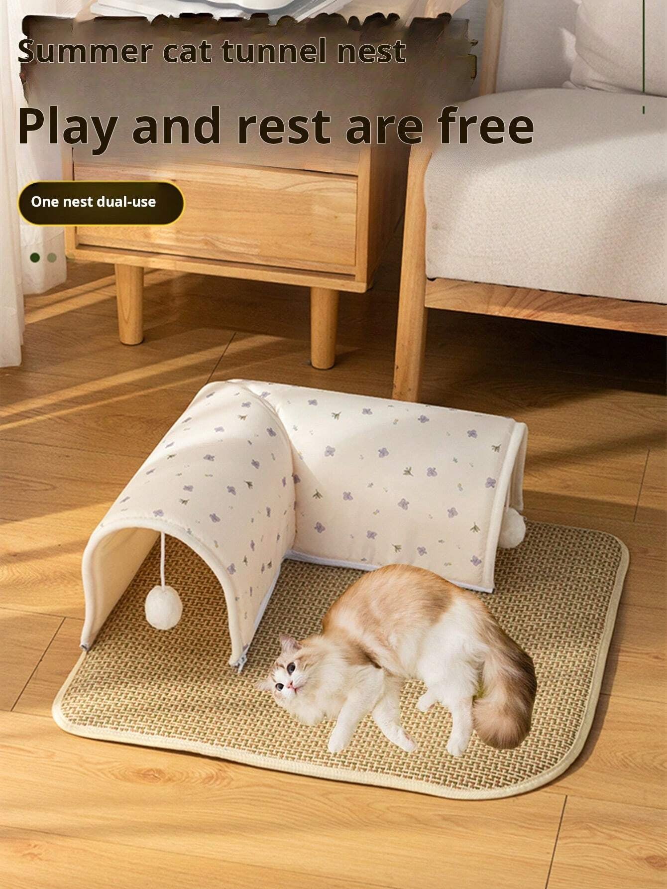 Pet Bed with Tunnel, 20Cm Large Entrance, Recommended for Various Sizes of Cats/Small Dogs, Soft Cozy Warm Material, Strong Support Prevents Collapse, Detachable for Easy Cleaning, Ideal for Cats/Dogs to Sleep/Play at Home Instead of Beds/Toys