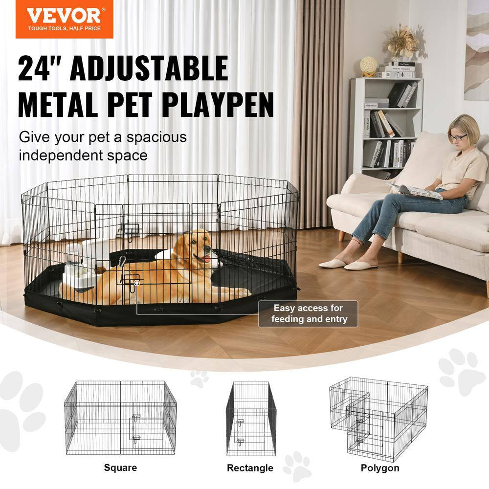 Dog Playpen 8 Panels Foldable Metal Dog Exercise Pen with Bottom Pad 24 In. H Pet Fence Puppy Crate Kennel
