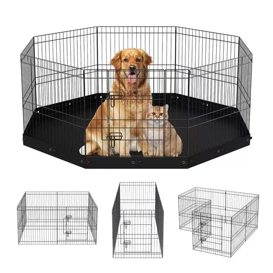 Dog Playpen 8 Panels Foldable Metal Dog Exercise Pen with Bottom Pad 24 In. H Pet Fence Puppy Crate Kennel