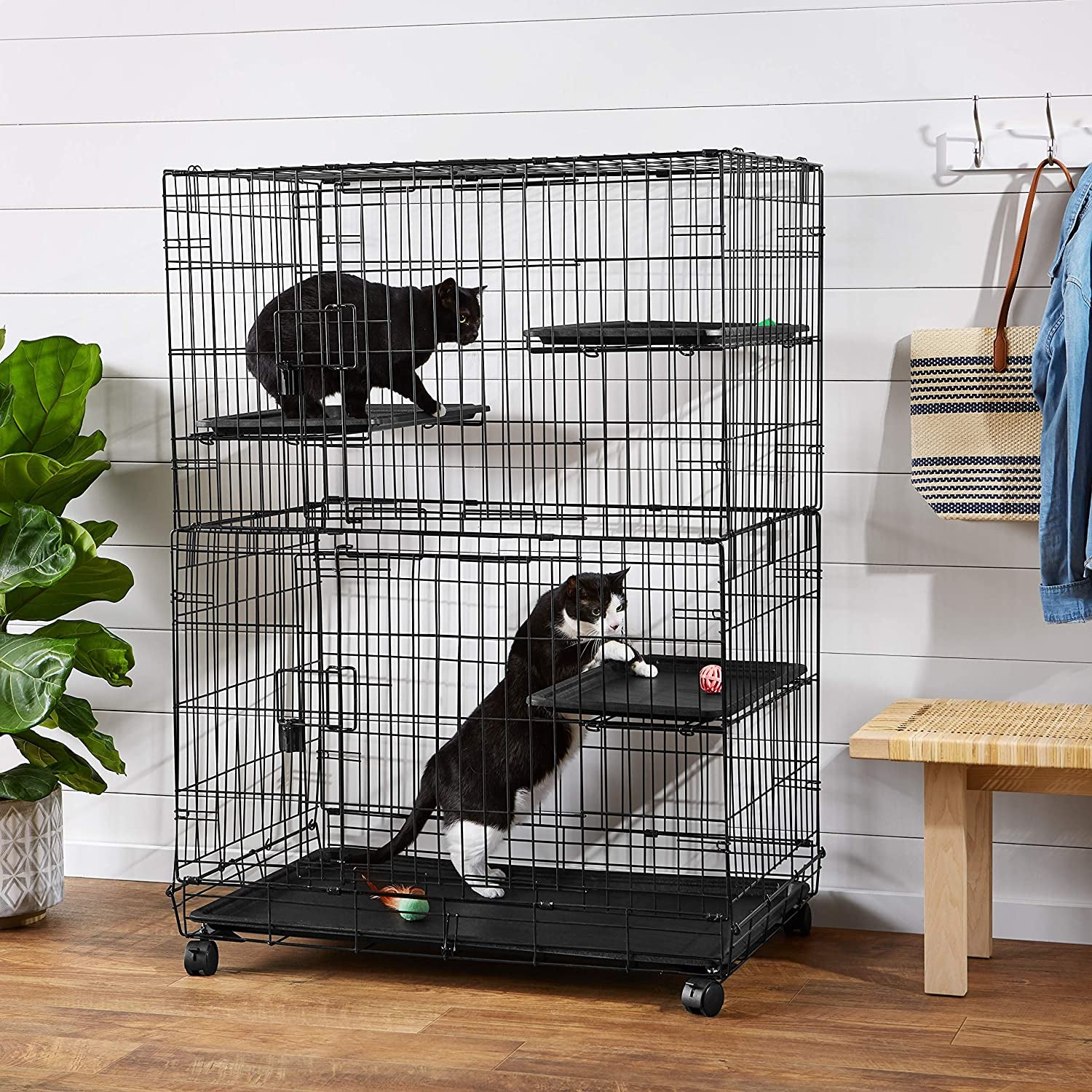 Pawgiant Oversized 6 Tier Cat Cage 77" Tall 1-5 Cats W/Hammock, Cat Bed & 5 Ramp Ladders 5 Platforms 3 Front Door Tray Cat Litter Playpen Cat House Pet Pen